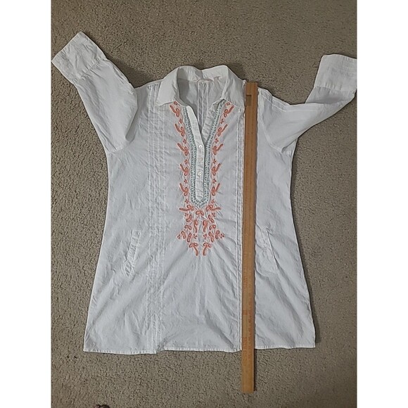 SOFT SURROUNDINGS Tunic Shirt Women L White Embroidered 3/4 Sleeve Boho Peasant - Picture 9 of 12